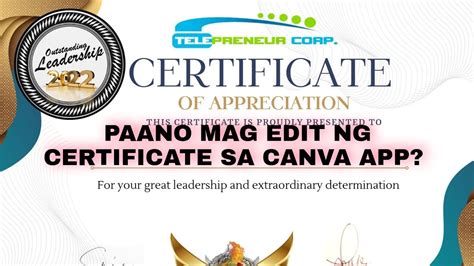 PAANO GUMAWA NG CERTIFICATE GAMIT ANG CANVA APP YouTube