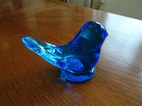 Bluebird Of Happiness Figurine Vintage Blue Art Glass Bird Etsy