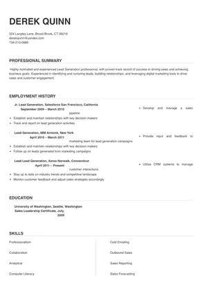 Lead Generation Resume Sample Tips Online Resume Builder