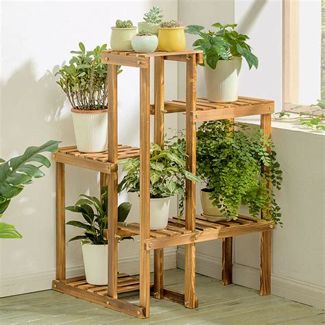 Carbon Pine Wood Home Garden Corner Plant Stand Flower Shelf Rack 6