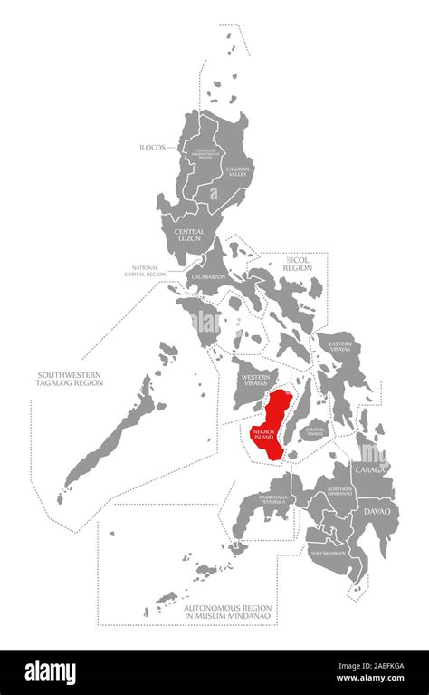 Insel Negros In Rot Hervorgehoben Karte Von Philippinen Stockfotografie