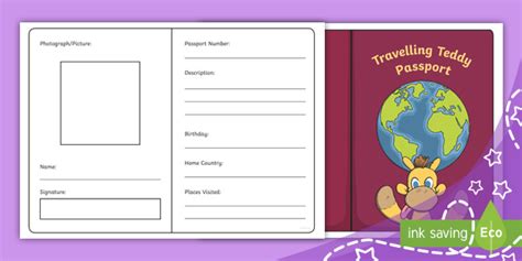 Travelling Teddy Passport Template Teacher Made