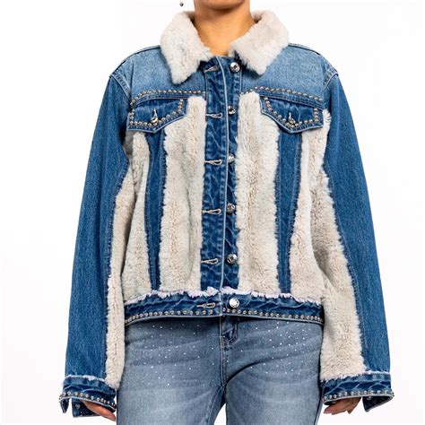 Fashion Custom Winter Studded Patchwork Lambswool Long Sleeve Jean