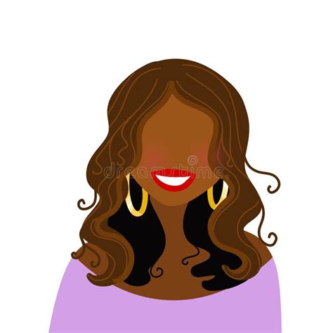 Cute Dark Skinned Girl Happy Smile Without Eyes Stock Illustration