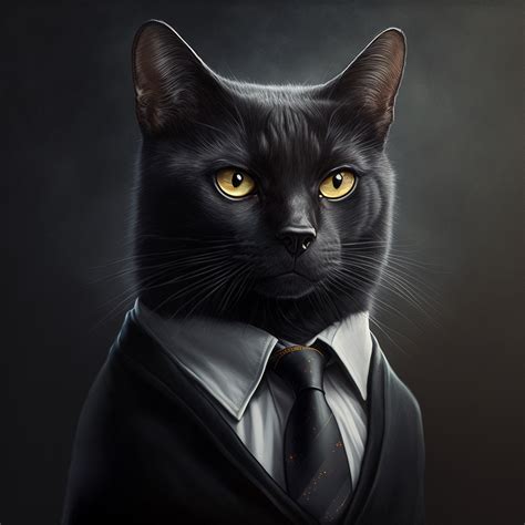 Black Cat in Suit Animal Portrait, Animal Head Digital Download Print ...