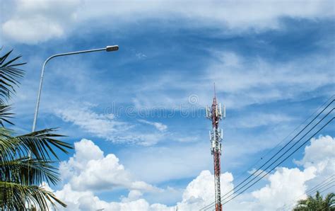 Wave Transmission Mast Large Phone Signal With A Bright Blue Sky