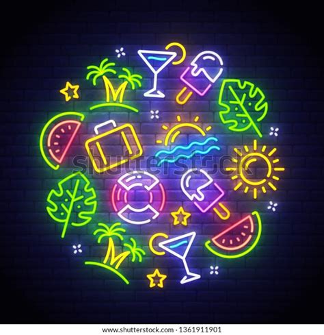 Summer Icons Set Summer Neon Sign Stock Vector Royalty Free 1361911901 Shutterstock