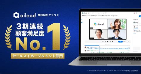 商談解析クラウド Ailead 、 Itreviewカテゴリーレポート 2022 Fall で3期連続で顧客満足度 No1を獲得