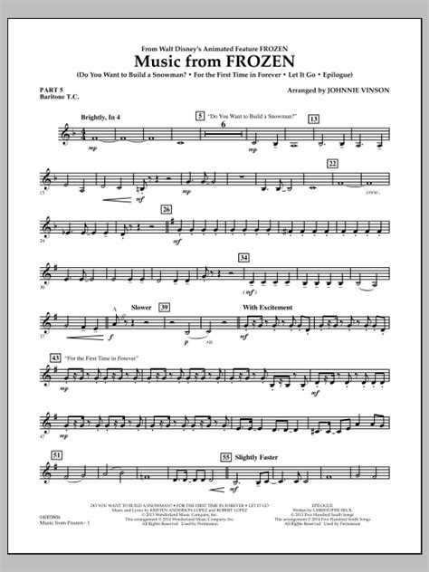 Music From Frozen Pt5 Baritone Tc By Johnnie Vinson Sheet Music For Concert Band Flex