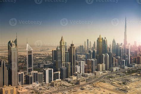 Dubai Skyline From The Air Dubai Downtown And Modern Skyscrapers