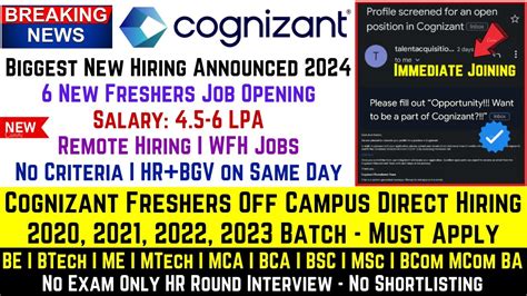 Cognizant Freshers Off Campus Direct Hiring Announced For