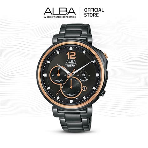 Jual ALBA Jam Tangan Pria AT3E12 Quartz Stainless Steel Hitam Watch