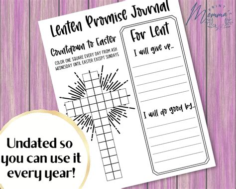 Lent Journal Kids Activity Page Printable 40 Days of Lent and Random ...