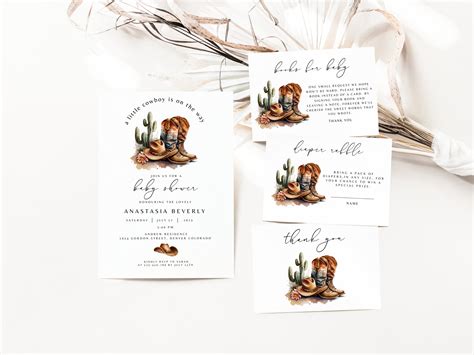 Cowboy Baby Shower Invitation Bundle Template, Editable Wild West Boy ...