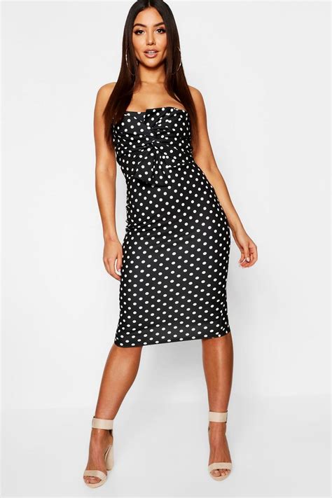 Polka Dot Bandeau Midi Dress Boohoo