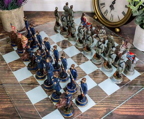 Us Civil War Union North Vs Confederate South Chess Pieces And Glass