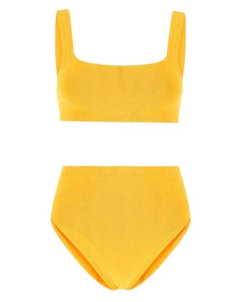 Hunza G Synthetic Patricia Ribbed Square Neck Bikini Set In Yellow