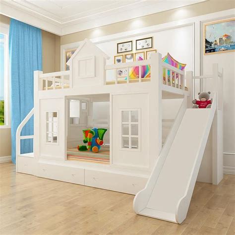 Children's bed wood bunk bed with ladder cabinet slider | Bunk bed with ...