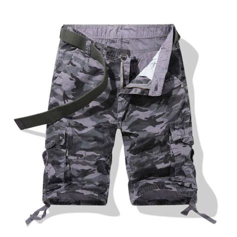 Bermudas Homme Cargo Camouflage Été en Coton sans Ceinture Multi poches