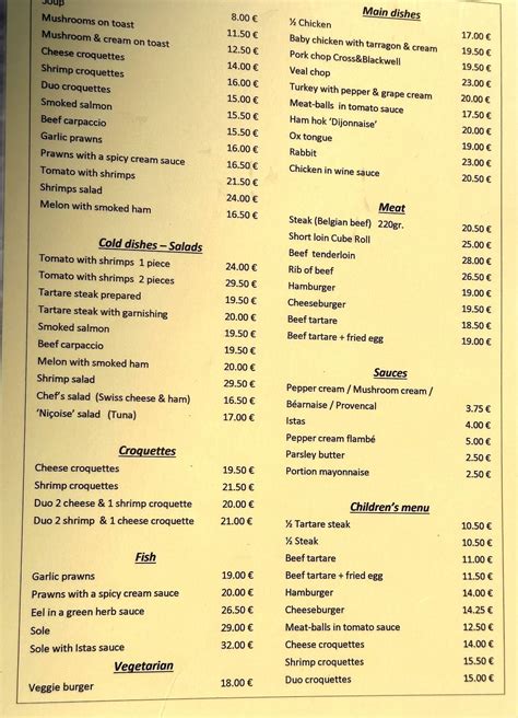 Menu At Istas Overijse