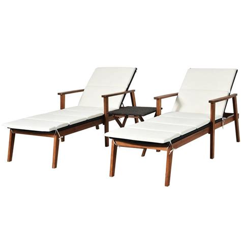 Costway Reclining Wood Fabric Outdoor Lounge Chair With Adjustable