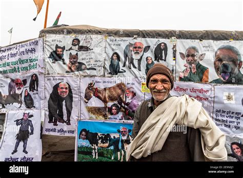 Portrait Of A Farmer During The Farmers Protest At Singhu Border Stock