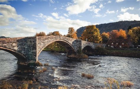 Wallpaper The Sky Trees Mountains House River Bridge House River