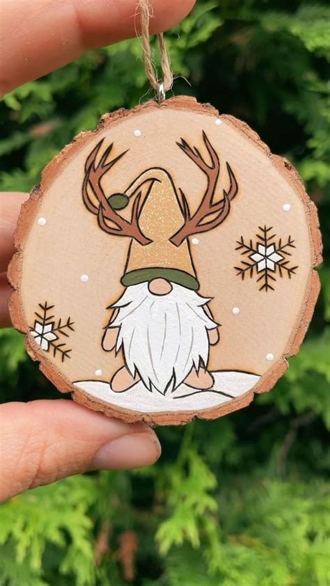 Gnome Christmas Ornament Wood Burned Wood Slice Holiday Ornaments