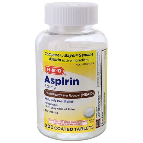 H E B Aspirin Mg Coated Tablets Shop Pain Relievers At H E B