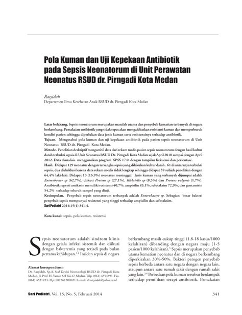 Pdf Pola Kuman Dan Uji Kepekaan Antibiotik Pada Sepsis Neonatorum Di