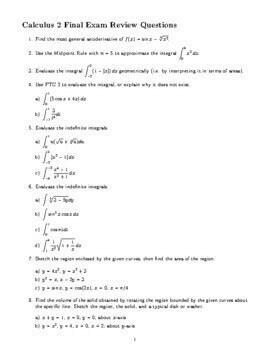 Calculus 2 Final Exam Course Review 30 Long Answer Questions Answers