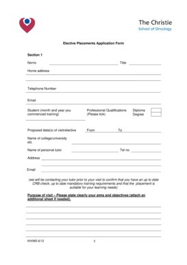 Fillable Online Elective Placements Application Form Section 1 Name