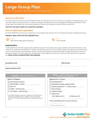 Fillable Online Large Group Plan 2023 Employee Enrollment Change Form