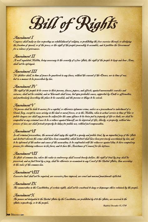 The United States Of America Bill Of Rights Wall Poster X