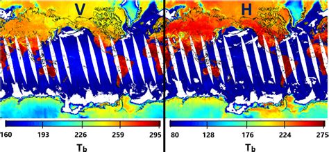 4 AMSR 2 Nadir Brightness Temperatures Taken Simultaneously At 6 9 GHz