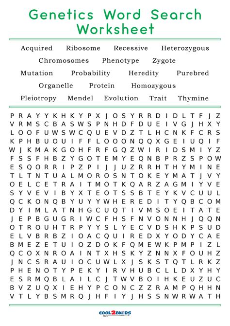 Printable Genetics Word Search Cool2bkids