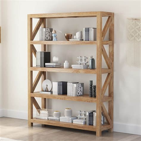 Fernie Rustic Solid Wood Bookcase With 4 Shelves