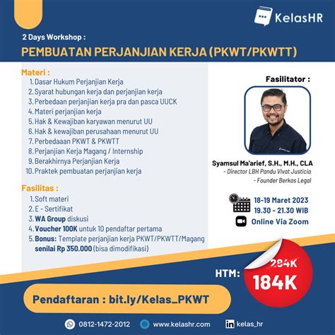 Days Workshop Pembuatan Perjanjian Kerja Pkwt Pkwtt Kelas Hr