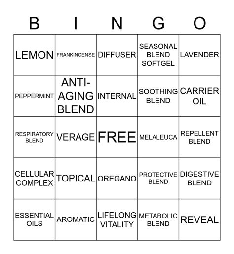 ESSENTIAL OILS BINGO Card