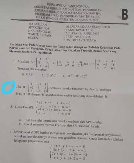 Contoh Soal Aljabar Linear Dan Penyelesaiannya