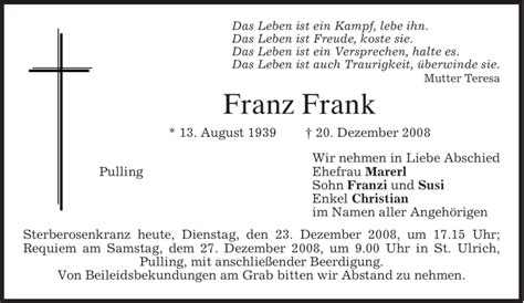 Traueranzeigen Von Franz Frank Trauer Merkur De