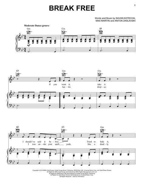 Break Free Sheet Music By Ariana Grande Feat Zedd Piano Vocal