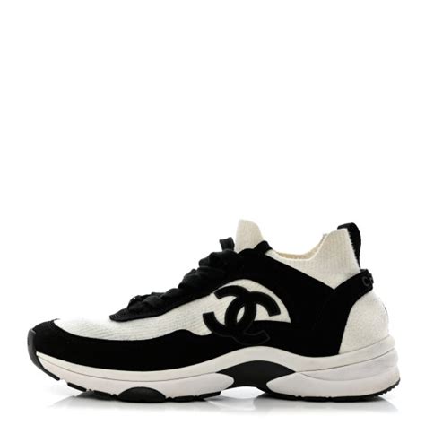 Chanel Fabric Suede Calfskin Cc Sneakers 38 White Black 1174728