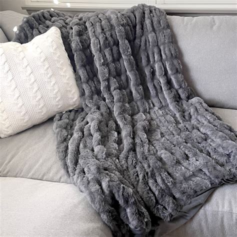 Ruched Faux Fur Throw Blanket Farmhouse Throw Blanket T Etsy