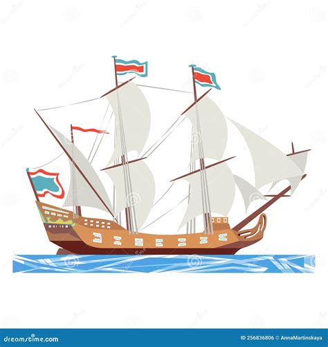 Brig Ship Vector Illustration On White Background