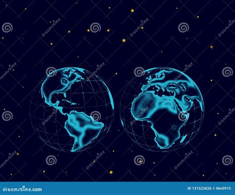 Hemispheres of the Globe and Space with Stars Stock Illustration ...