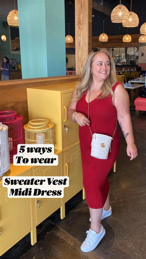 5 Ways To Wear Red Sweater Vest Midi Dress Casual Outfits Date Night