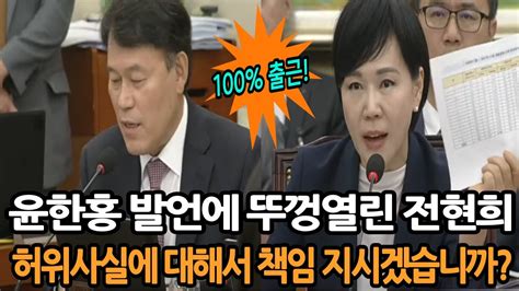 윤한홍의 어이없는 발언에 진짜 화난 전현희 허위사실에 대해서 책임지시겠습니까 Youtube