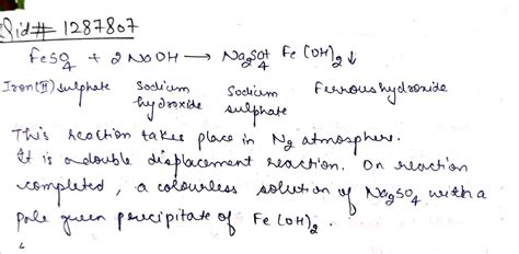 Explain the reaction-FeSO_{4}+2NaOHlongrightarrow Na_{2}+Feleft(OHright)_{2downarrow }