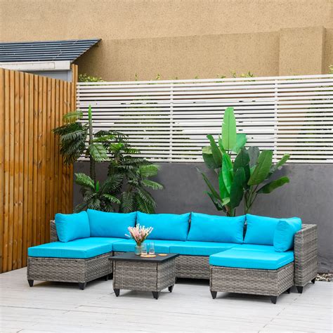 Outsunny 7 Pieces Patio Wicker Corner Sofa Set Outdoor PE Rattan